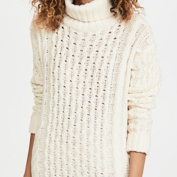 NWT‎ 525 America Ivory Sweater Dress Turtleneck fisherman style Anthropologie - Picture 1 of 12